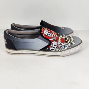 Ed Hardy Mens Skull Tattoo Slip On Sneakers Grey Black EH9036S Size 12